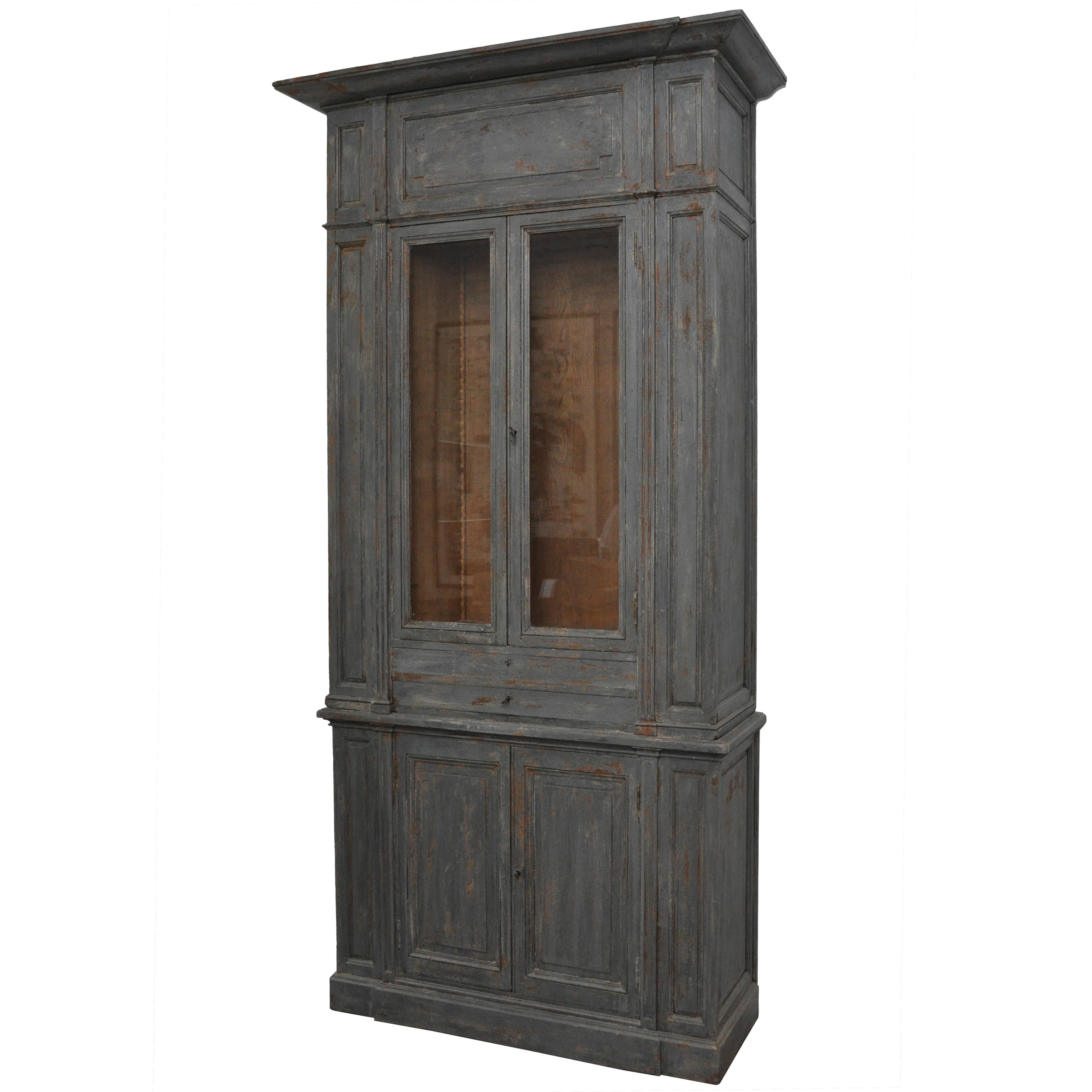 Early 19th Century Extra Tall French Painted Gray Cabinet