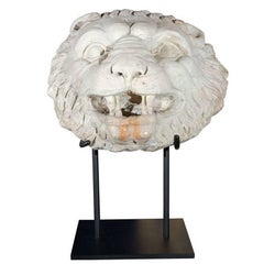 Antique 17th Century, Carrera Marble Lion Fountain Head