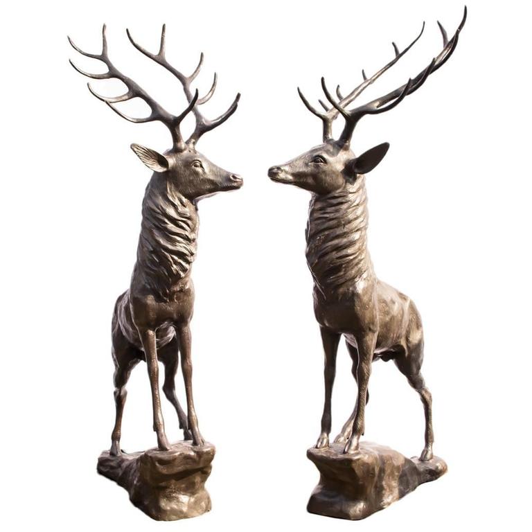 Magnificent Pair Lifesize Bronze Stags Deer Statues For Sale at 1stdibs