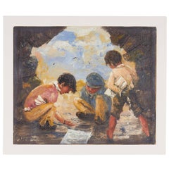 Henryk Dzienczarski, 'Boys Playing in Cave', Oil on Linen over Wood, Signed