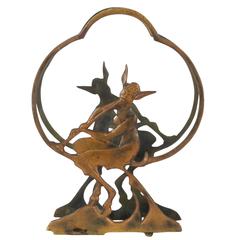 Art Deco Brass Magazine Rack with Satyrs