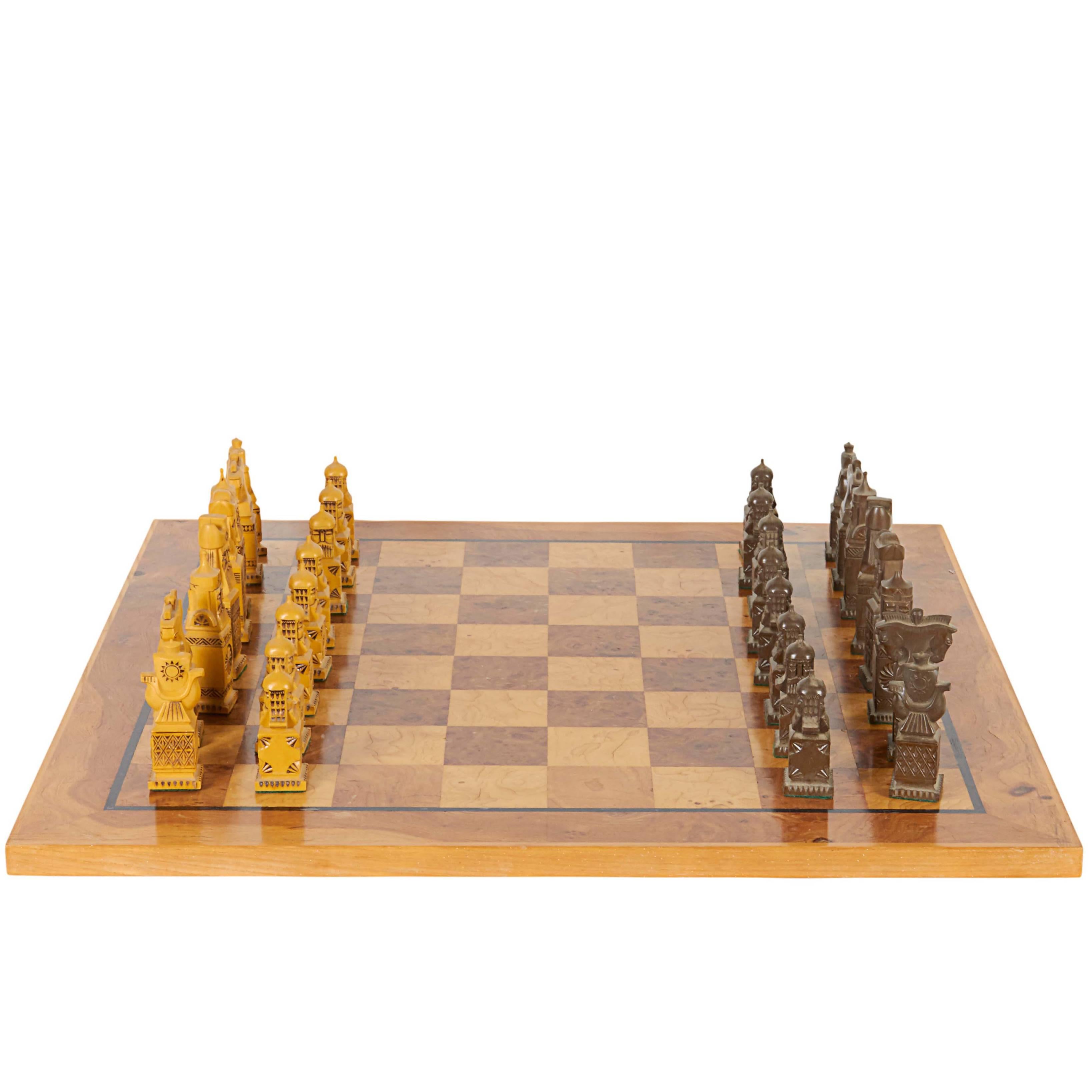 Mid-Century Chess Set with Russian Resin Pieces