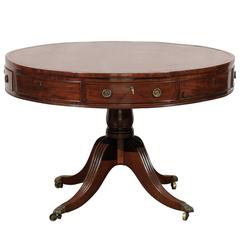 19th Century English Mahogany Drum Table with Leather Top 11