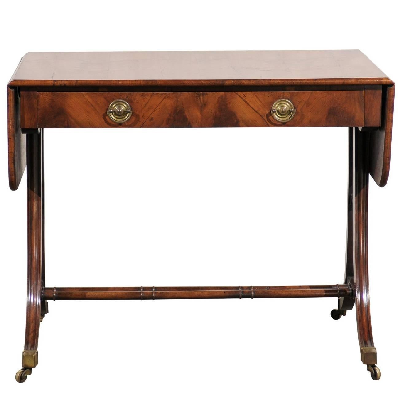 19th Century English Regency Style Burled Oyster Veneer Sofa Table