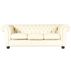 Vintage Beige Leather Chesterfield Sofa