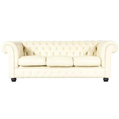 Vintage Beige Leather Chesterfield Sofa 8