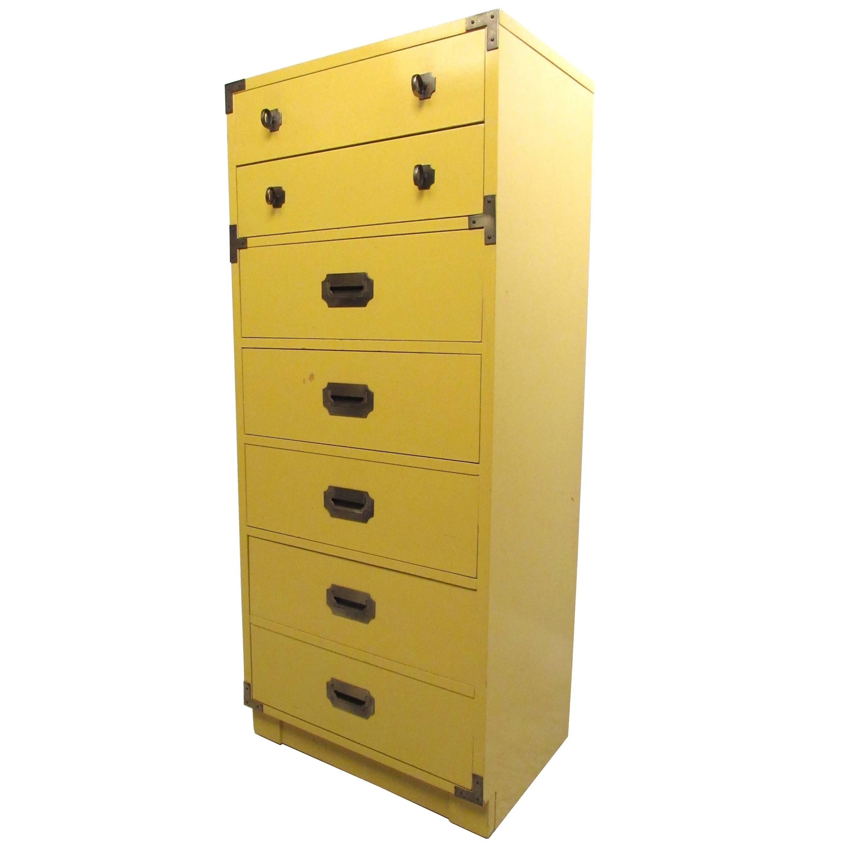 Yellow Lacquered Campaign Chest of Drawers
