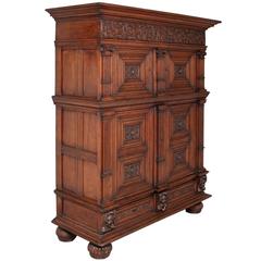 17th Century Carved Oak Flemish Cupboard Cabinet