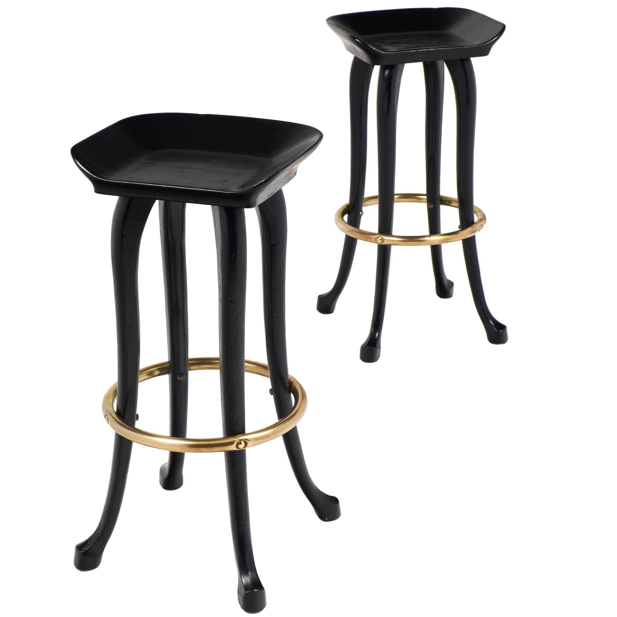 Pair of Vintage "Elephant" Stools with Brass Footrests