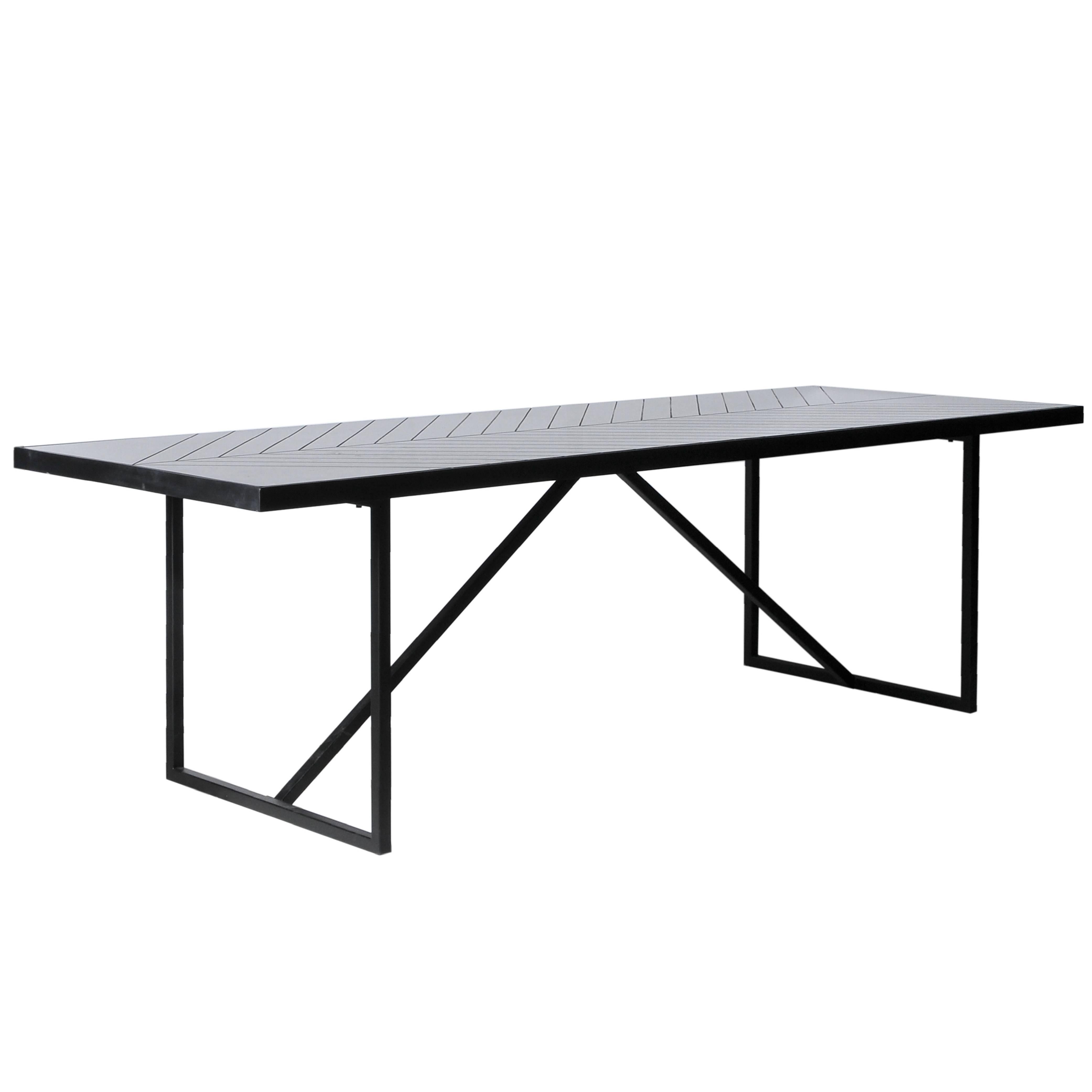 Modern Polished Marble and Black Metal Eight-Seat Dining Table