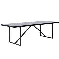 Modern Polished Marble and Black Metal Eight-Seat Dining Table