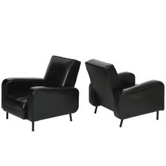 Pair of Guariche Attr Airborne 1950 Black Faux Leather Chairs Mid-Century France