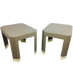 Pair Raffia Side Tables by Harrison Van-Horn Style of Karl Springer