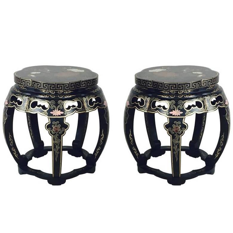 Pair of Lacquered Asian Garden Stools