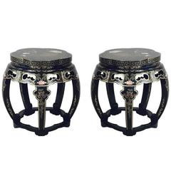 Pair of Lacquered Asian Garden Stools