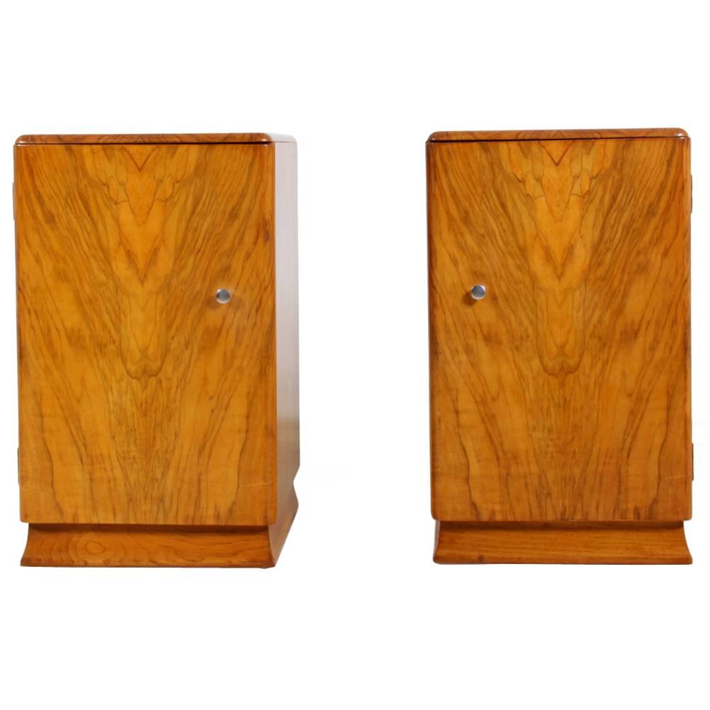 Pair of Art Deco Walnut Bedside Cabinets
