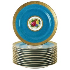 Vintage Charles Ahrenfeldt Limoges Gilt Encrusted Hand-Painted Cabinet Plates, Set of 12