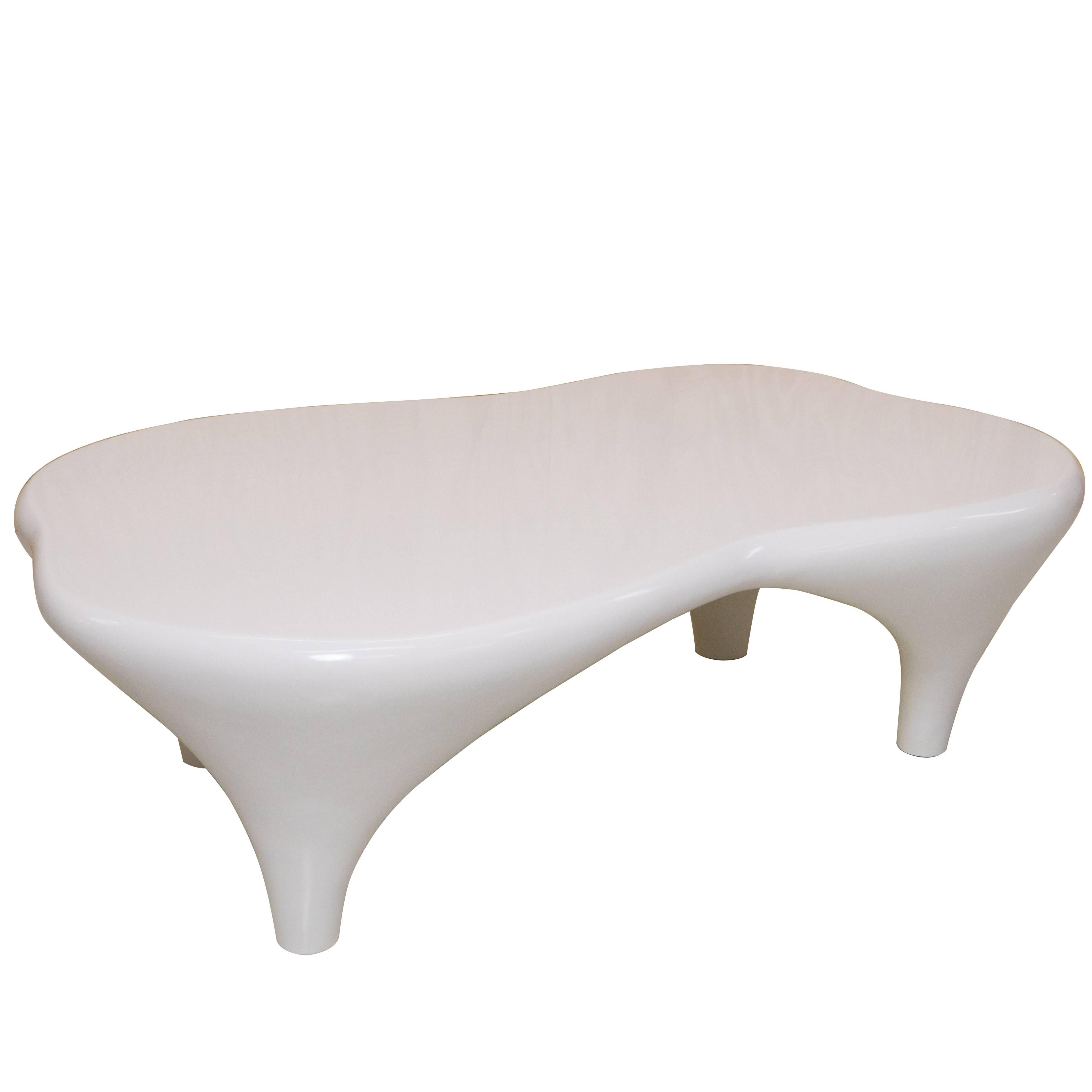 Coffee Table Sculpted by Jacques Jarrige "Toro" in White Lacquer