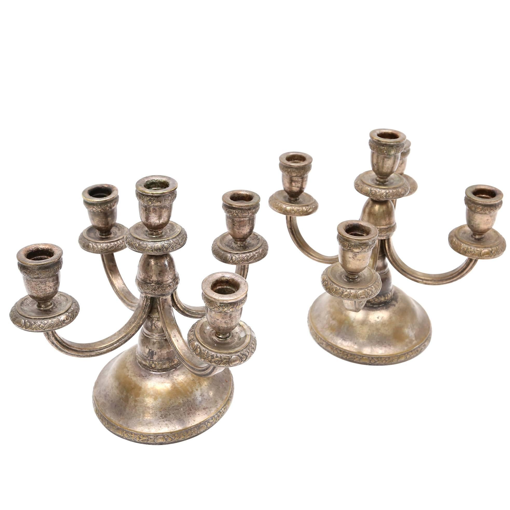 19th Century Pair of Silverplate Empire Candelabra candleholders