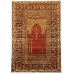 Red Antique Rugs, Traditional Carpet Turkish Rug, Mihrabi Living Room Rug