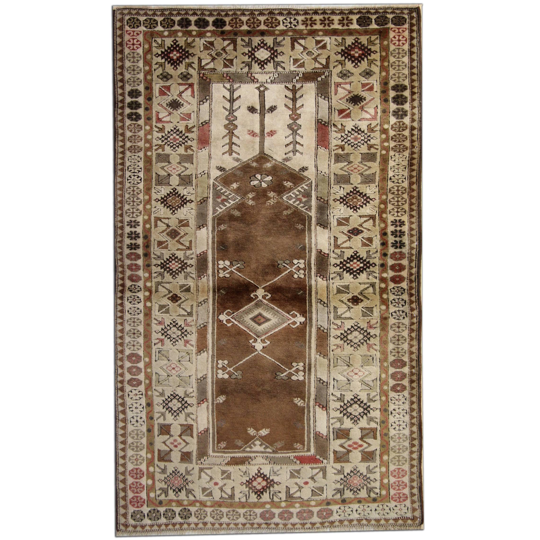 Antike türkische Teppiche, Vintage Milas, brauner Teppich, handgefertigter Teppich 