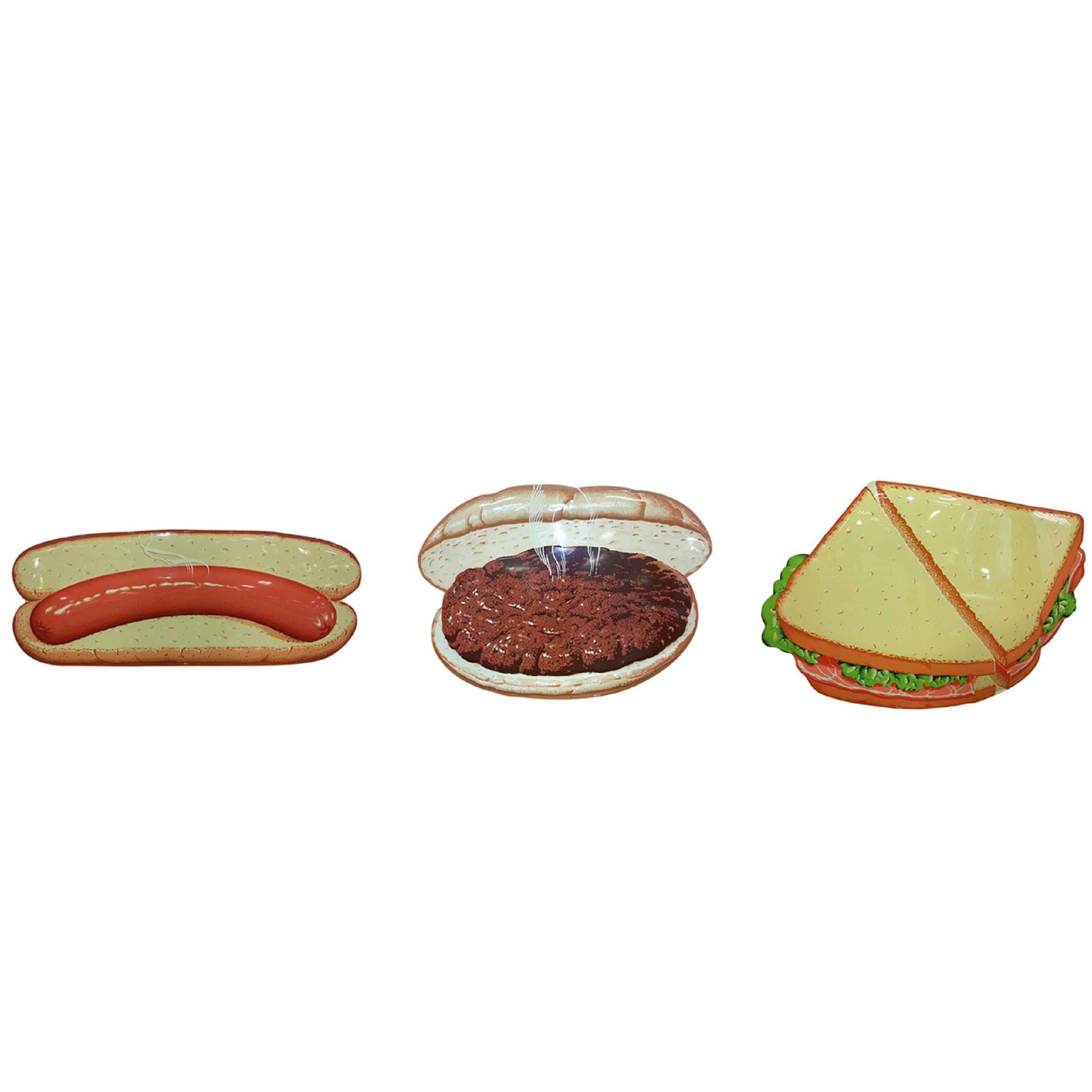 1950s Coca Cola Embossed Metal Signs: Hot Dog, Hamburger & Ham Sandwich For Sale