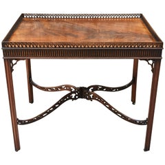 English 18th Century Silver Table with Pierced Gallery and Stretcher Base