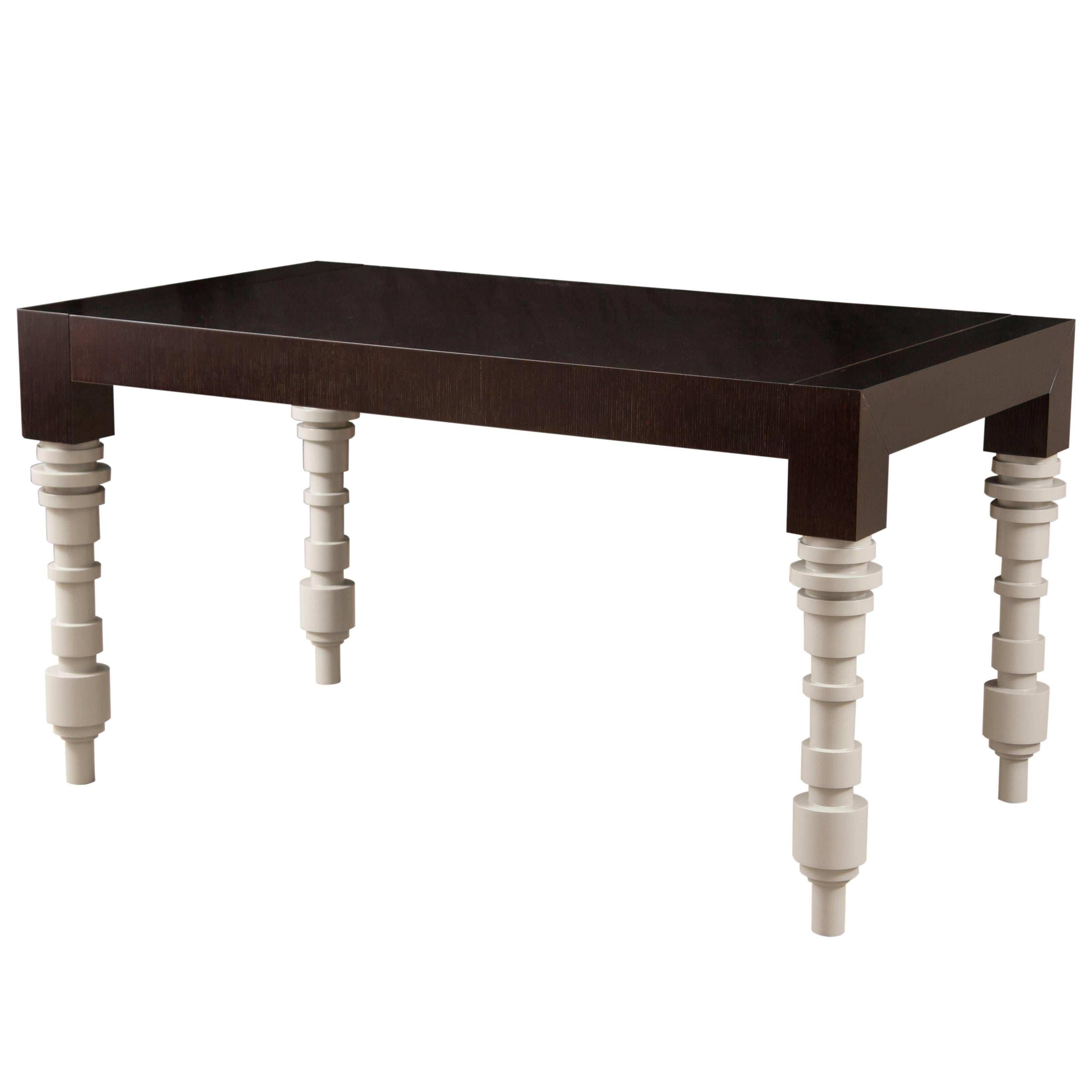 French Modern Oak or Walnut Turned Wood Leg Rectangular Dining Table For Sale