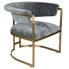 French Modern Brass, Stainless Steel and Grey Lounge Armchair 6