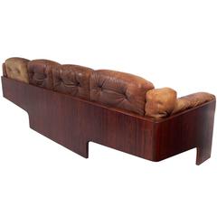 Sculptural Danish Modern Rosewood and Leather Sofa