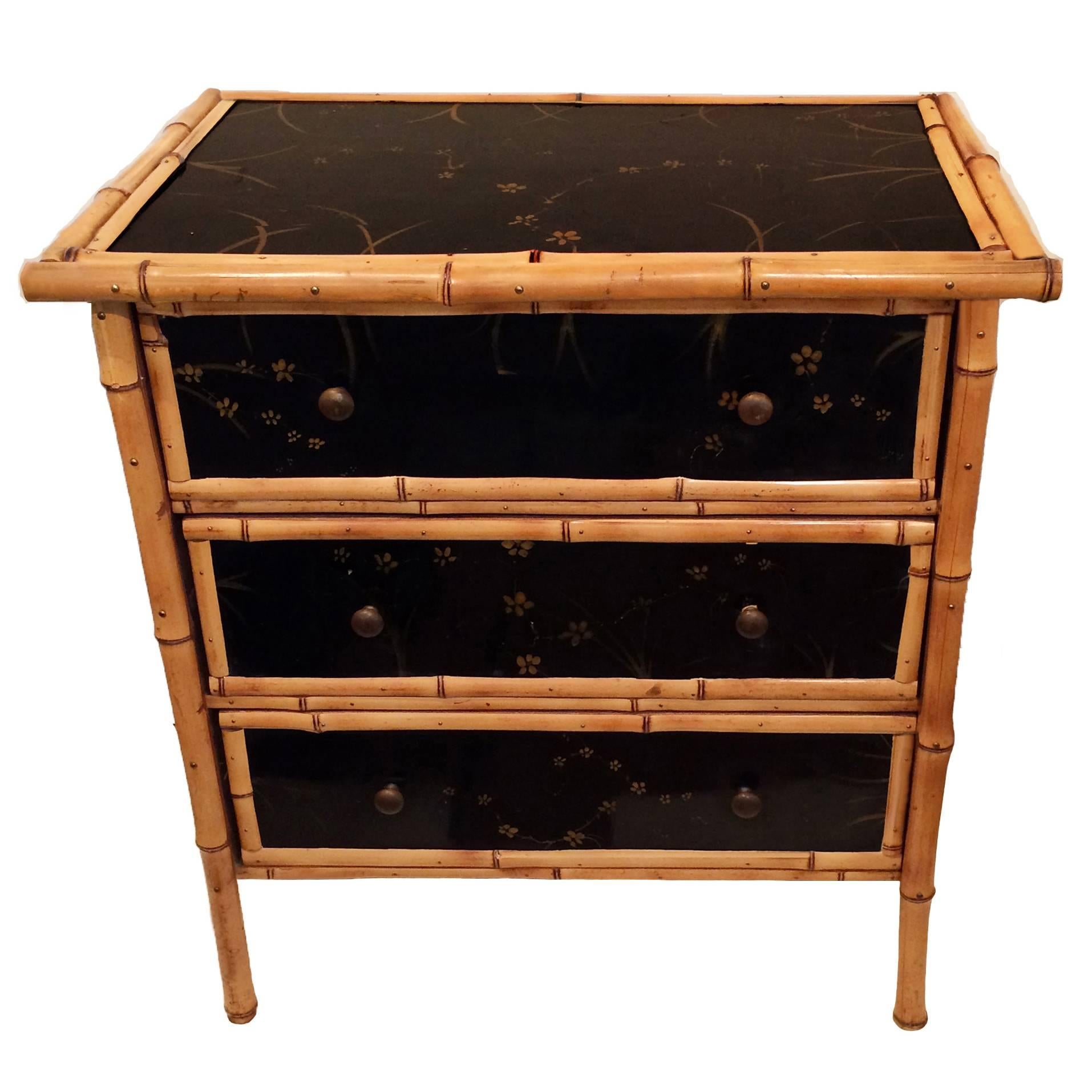 French Bamboo Chinoiserie Lacquer Chest For Sale