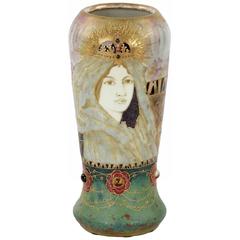 Antique Fine Art Nouveau Amphora Rstk Fairy Tale Princess Portrait Vase, circa 1904-1905