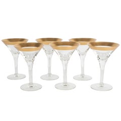 Vintage Rare Set of Eight Gold Rimmed Handblown Martini Glasses by Dorothy Thorpe