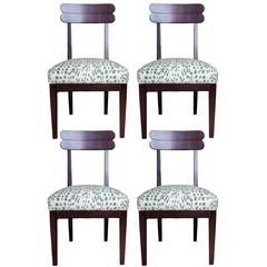Set of Four Mahogany Side Chairs Reupholstered in Brunschwig & Fils