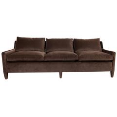 Chocolate Velvet Modern Three Cushion Sofa