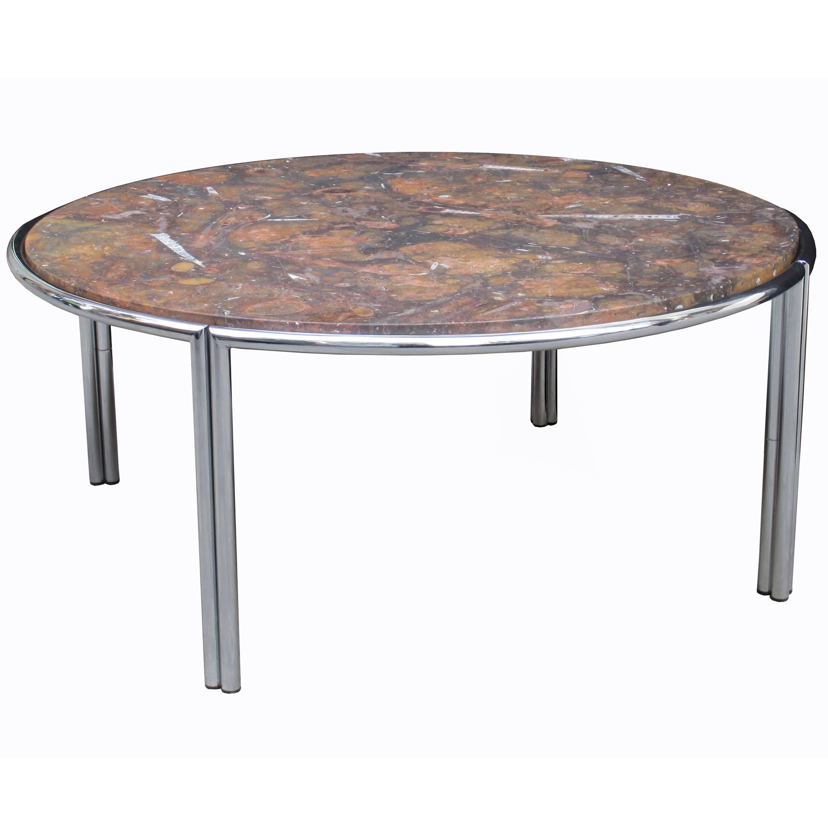Italian Modernist Cocktail Table with Fossil Marble Top For Sale