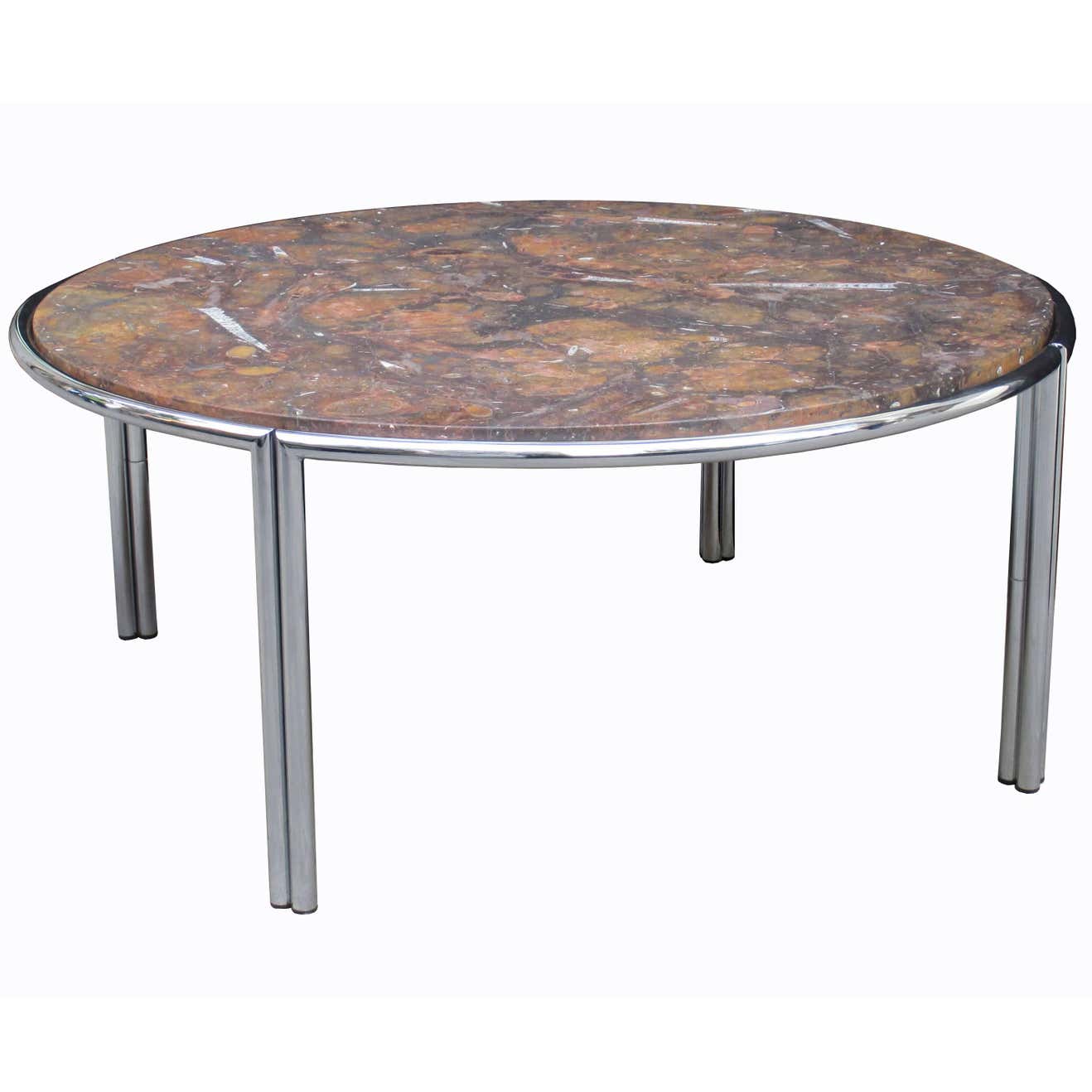 Italian Modernist Cocktail Table with Fossil Marble Top For Sale at 1stDibs