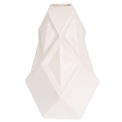 Art Deco Cubist Style Crackle Crème Ceramic Vase by Henri Delcourt Boulogne