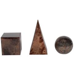 Retro Mid-Century Set of Lacquered Goatskin Geometric Paperweights/Objets by Aldo Tura