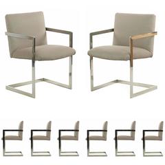 Set of Eight Vintage Chrome Steel Cantilever Modern Dining Chairs, circa 1980s