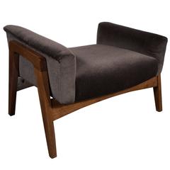 Mid-Century Bench /Foot Stool in Chocolate Mohair and Hand-Rubbed Walnut 9