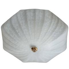 Modernist Handblown Murano Glass Flush Mount in Pearl with Brass Fittings