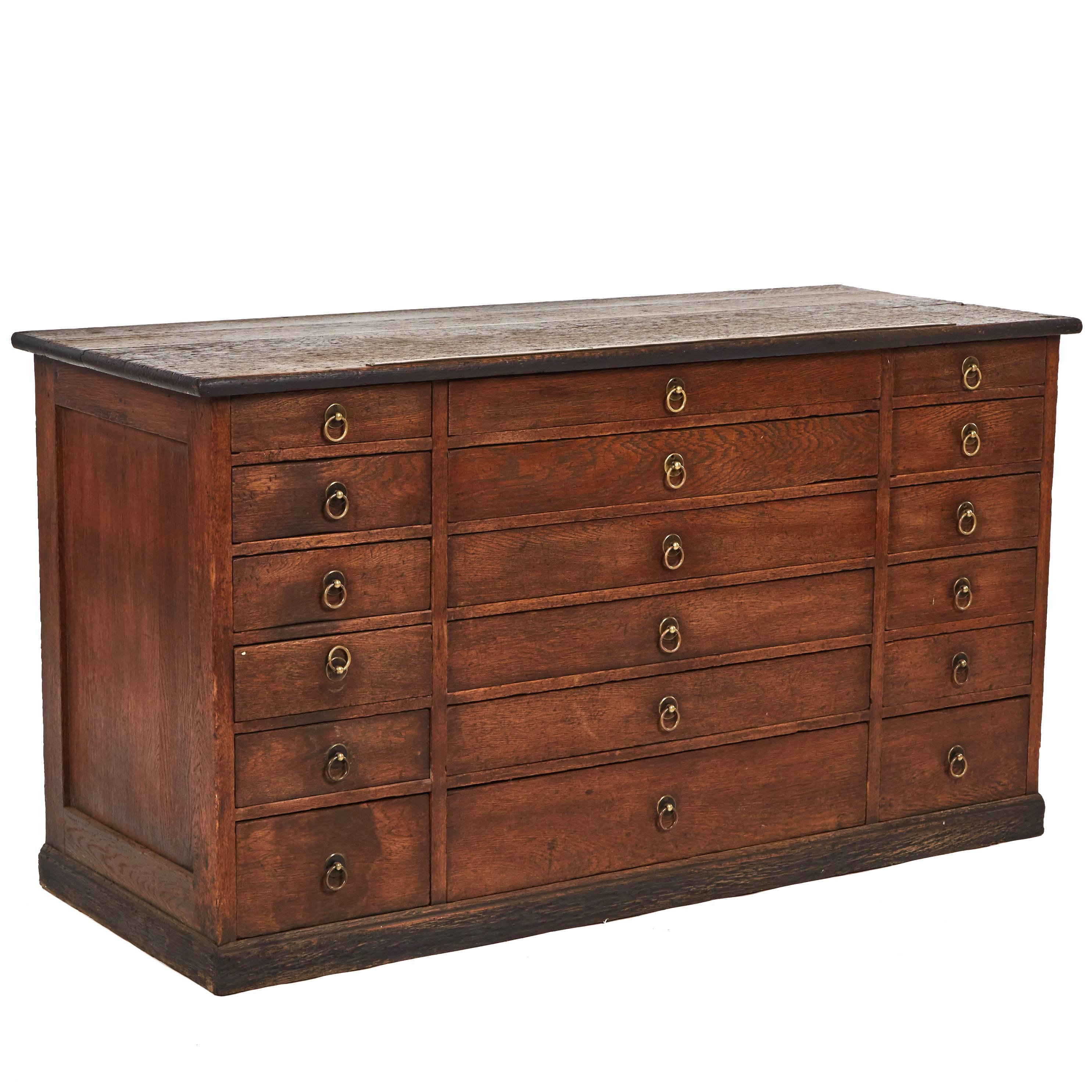 1880s French Tailor's Wood Chest of Drawers with Brass Handles 