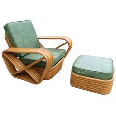 Paul Frankl Style Six-Strand Square Pretzel Rattan Lounge w/ Ottoman Unrestored 7
