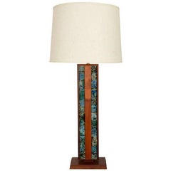 Solid Walnut Table Lamp with Inset Ceramic Tiles