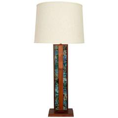 Solid Walnut Table Lamp with Inset Ceramic Tiles 2