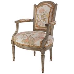 French Louis XVI Walnut Upholstered Armchair Fauteuil, Late 18th Century 8
