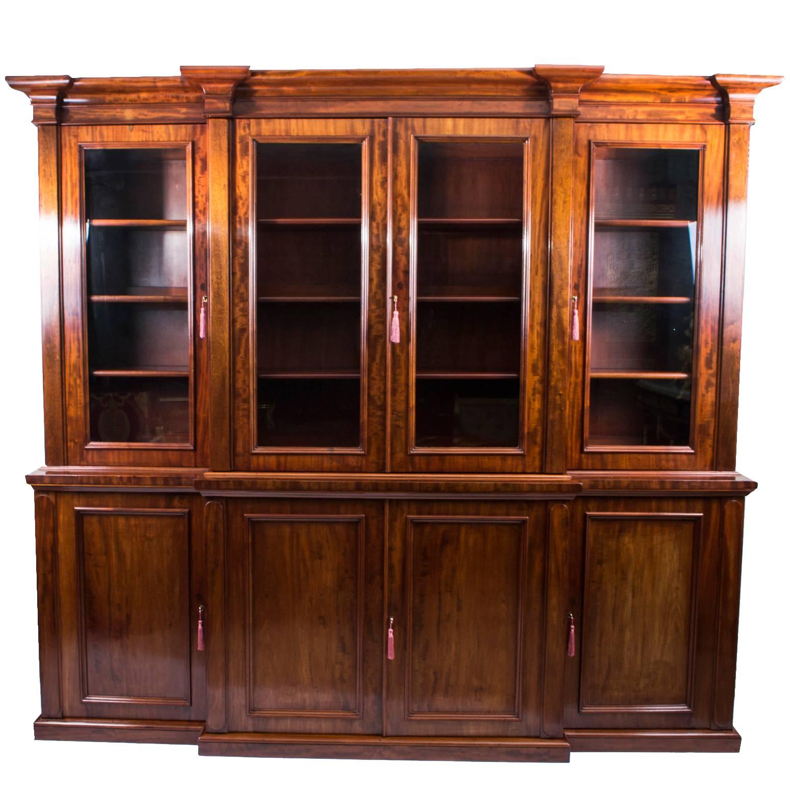 Antique Victorian Flame Mahogany Bookcase, circa 1850 at 1stDibs