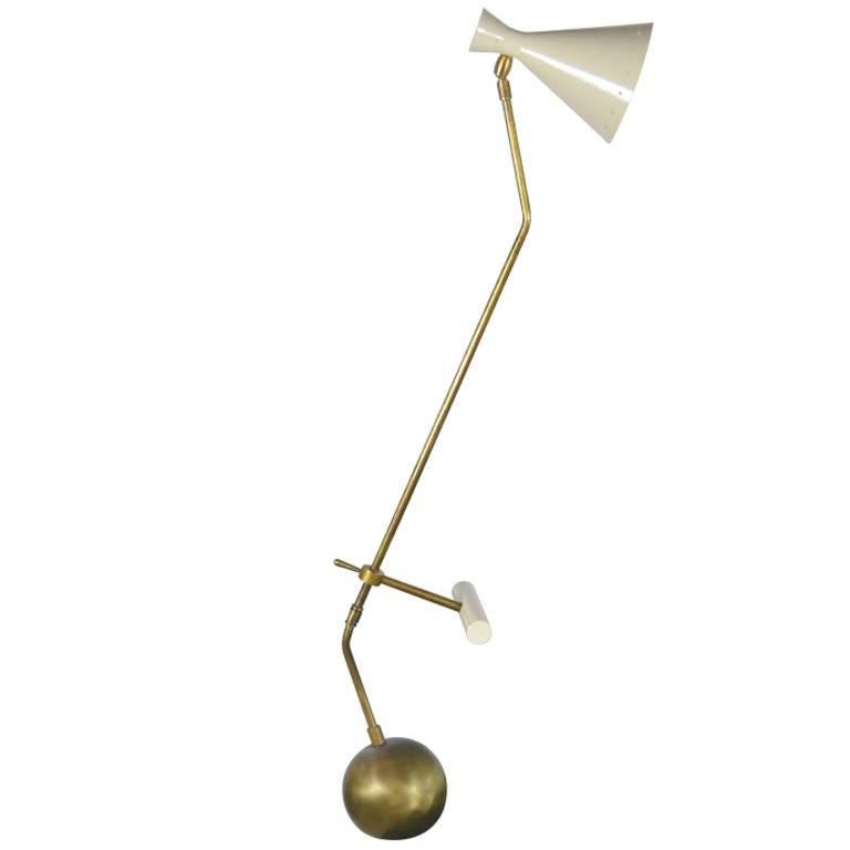 Italian Counter Weight Brass Table Lamp Attributed to Roberto Menghi