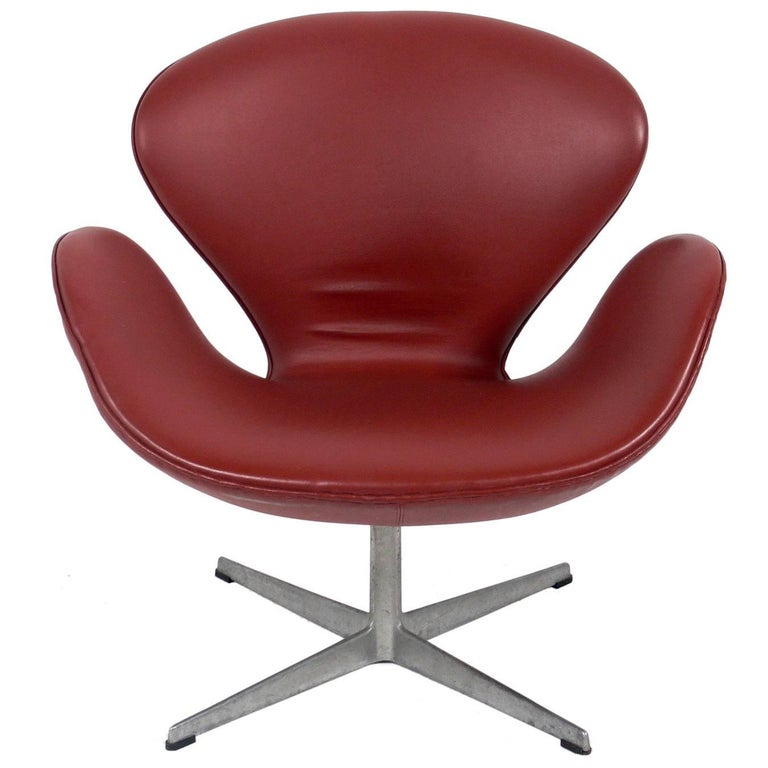 Swan Chair Designed by Arne Jacobsen in Original Cognac Vinyl at 1stDibs